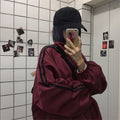 Women's Fall Korean Casual Stand Collar Striped Loose Jacket + Top 2026 - Wine Red