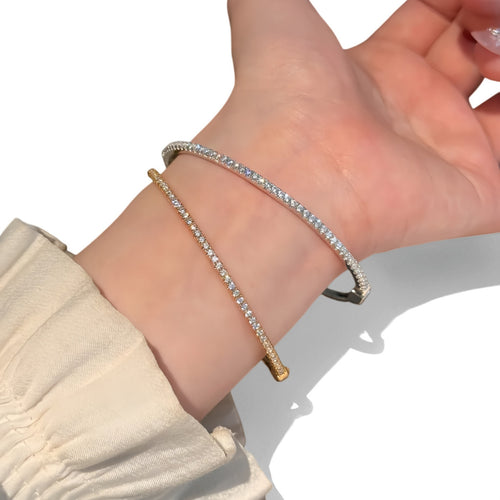 Niche Exquisite Starry Sky Bangle Half Plain Band Half Crystal Bracelet Women Light Luxury Fashionable Full Diamond Crystal Premium Hand Jewelry Women