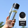 运动水杯批发户外大容量磨砂透明塑料水杯便携提绳带茶漏杯子定制