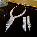 Banquet Luxury ~ Full Diamond Geometric Teardrop Stud Earring Necklace Set Women Exquisite Clavicle Chain Light Luxury Premium Necklace