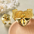 4th Leaf Cutout Copper Flower Middle East Bride Wedding Accessory Ancient Style Heart Double-Layer Open End Bangle Ring Set