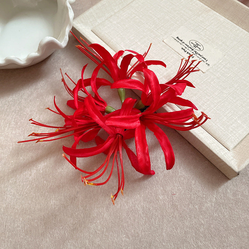 Fabric Pearl Flower Leaf Tassel Hair Clip - view 12