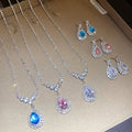 Monet Colorful Droplet Teardrop Color Gem Jewelry Set Light Luxury Niche Wedding Clavicle Chain Banquet Luxury Gathering Necklace