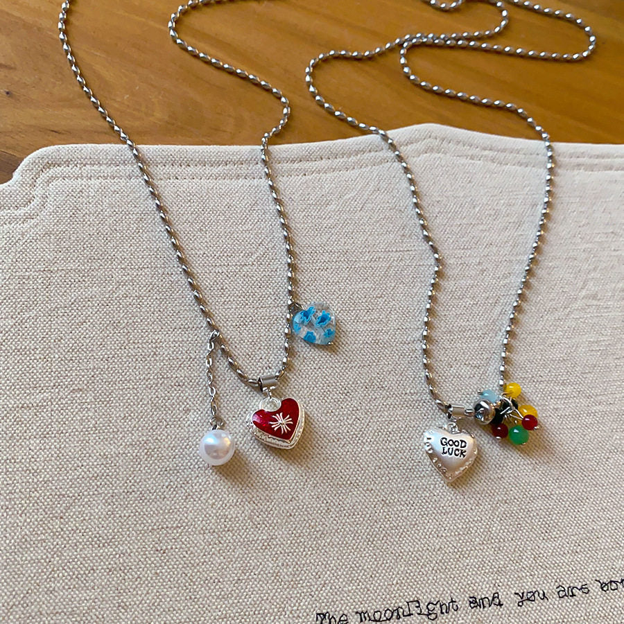 Korean Heart Pendant Pearl Necklace - view 2