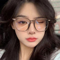 New Cold Tea Glasses Frame ins Personality Bare Face Plano Women Korean RedNote Anti-Blue-Light Photochromic Glasses