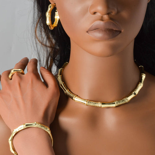 Neo-Chinese Simple Slub Bead Collar New High School East India Banquet Necklace Bracelet Set Earrings Ring Set