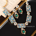 Western New Vintage Accessory Height Stock Light Luxury Necklace Set Heavy-Duty Elegant Rhinestone Green Stud Earring Necklace Set