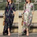 Women's Casual Lapel Collar Printed Floral Long Dress + Shirt + Skirt 2026 - Blue