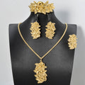 Overseas Export Western Metal Rose Flower Necklace Bracelet Set Earrings Ring Knot Wedding Middle East Women Banquet Set