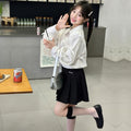Girls' Bow White Shirt & Pleated Skirt Set