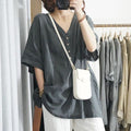 Cotton Linen V-Neck T-Shirt - Plus Size Casual Summer Lightweight Top Women