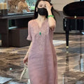 New Chinese Style Heavy Embroidery V-Neck Long Dress, Loose Fit