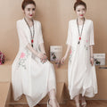 Women's Summer Ethnic Mesh Printed Dress + Skirt + Long Skirt 2-Piece Set 2026 - Pink Set