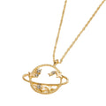 New Import Fashionable Alloy Cutout Rhinestone Planet Necklace Simple Star Rhinestone Small Cosmos Women Necklace