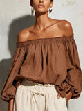 Casual Linen Cotton Lantern Sleeve Off-Shoulder Lantern Shirt
