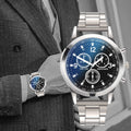 Factory Direct Vivid Blue Light Glass 3 Eye Steel Band Watch Men Quartz Watch Gift Men Overseas Watch