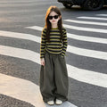 Girls' Striped Tee & Wide-Leg Cargo Pants Set