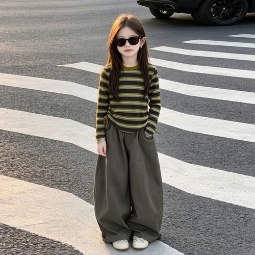 Girls' Striped Tee & Wide-Leg Cargo Pants Set