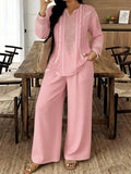 Women's Ethnic Retro Plus Size Long Sleeve V-Neck Printed Drapey Top Set 2026 - 1