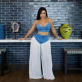New Best-Selling V-Neck Camisole Top + Pleated Denim-Chiffon Wide Leg Pants Set