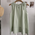 Korean Japanese Sleeveless Crew Neck Tie-Front Doll Top Shirt + Tank Top