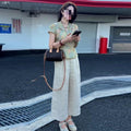 Summer New Chinese Casual Frog Button Loose Wide Leg Pants + Top Set