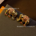Vintage Earrings Light Luxury Premium Fall/Winter Necklace Set Fashionable Versatile Retro Elephant Alloy Set Inlay Stud