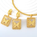 Overseas Jewelry Geometric Square Dreamy Butterfly Cutout Pendant Necklace Earrings Set 2-Piece Set Women