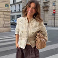 Women's Fashion Minimal Wool Stand Collar Printed Fitted Jacket 2026 - Off White