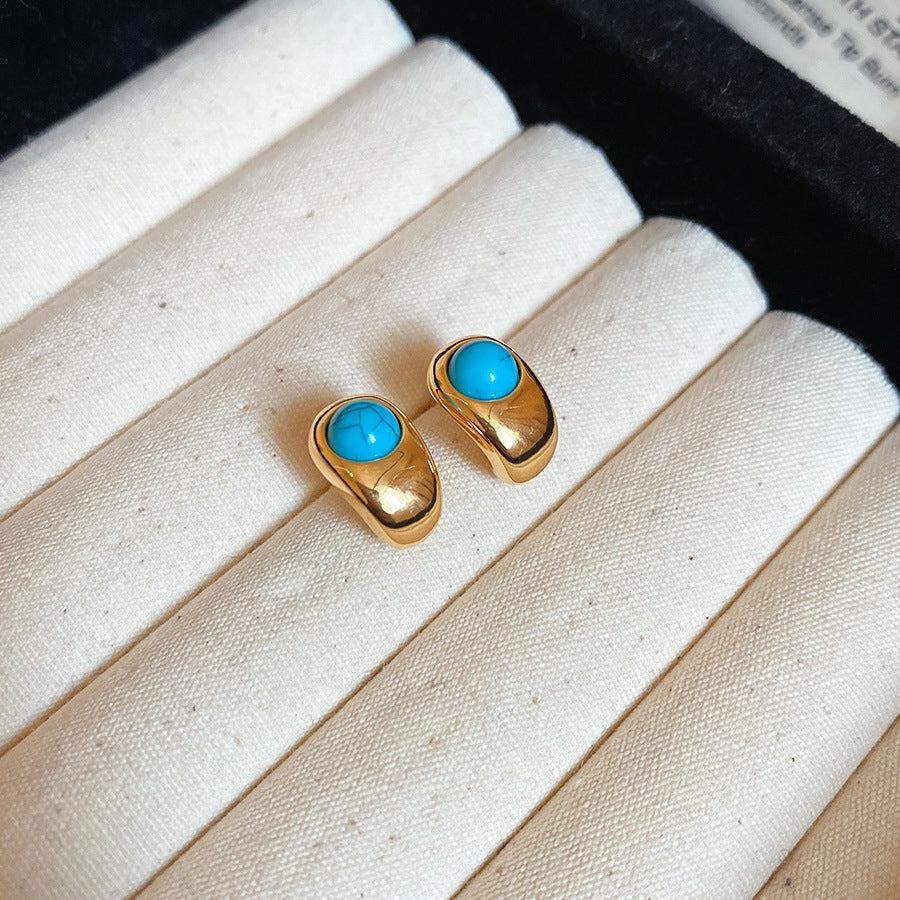 French Blue Geometric Vintage Stud Earrings - view 9