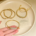 Vintage Gold Flower Width Edge Bangle Women Multi-Layered Wear Vacation Breeze Bracelet Exquisite Fashionable Hand Jewelry