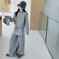 Girls' Hoodie Lace Flap Back Sweatpants Sporty Set
