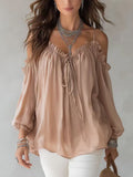 Fall Casual Off-Shoulder Tie-Front Shirt + Camisole