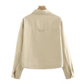 Women's Fall Workwear Korean Long Sleeve Loose Cropped Shirt + Jacket 2026 - Apricot