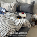 ins简约风水洗棉条纹纯棉床上四件套全棉被套床单宿舍床笠三件套
