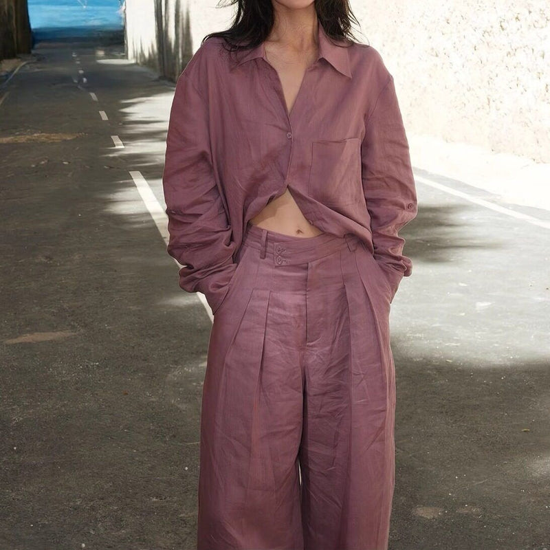 Summer Old Money Fashion Wide Leg Pants + Shirt 2-Piece Set