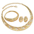 Western Bestseller Overseas 18K Metal Wave Pattern Moon Necklace Earrings Set Bangle Ring Middle East Women Set