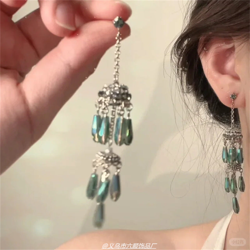 Sparkling Zircon Flower Tassel Earrings - view 7