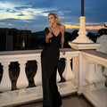 Women's Black Deep V Backless Mermaid Evening Dress