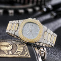 Western Hip-Hop Motif Fashionable Full Diamond Unisex Watch Square Large Gold Watch Fashionable Trendy Steel Band Quartz Watch