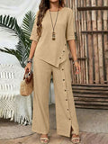 Casual Fashion Asymmetric Loose Hem Shirt + Pants 2-Piece Set