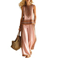 Women's Bohemian Ethnic Sleeveless Printed Color-Block Set 2026 - Pink