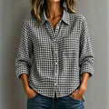 Spring-Summer Casual Long Sleeve Lapel Collar Plaid Loose Shirt