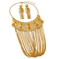 18k Gold Plated Dubai Middle East Wedding Party Flower Cutout Long Fringe Necklace Earrings Set Overseas Factory