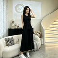 French Retro Pocket Dress - Sleeveless Waist-Cinching Loose Slip Dress Women