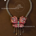 Vintage Accessory vintage Western Heavy-Duty Statement BJ Butterfly Necklace Rhinestone Choker Clavicle Chain Wholesale