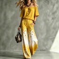 Summer Off-Shoulder Boat Neck Leopard Gradient Wide Leg Pants + Top 2-Piece Set
