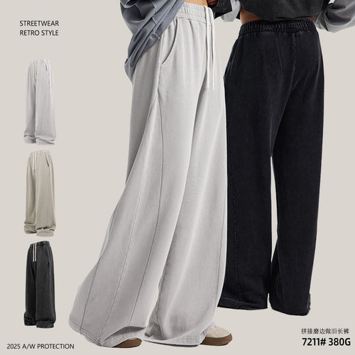 Unisex Washed Distressed Spliced Sweatpants