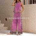 Women's Ethnic Sleeveless Slit Drapey Loose Wide Leg Pants + Tank Top 2-Piece Set 202 - 【LTA】◆1