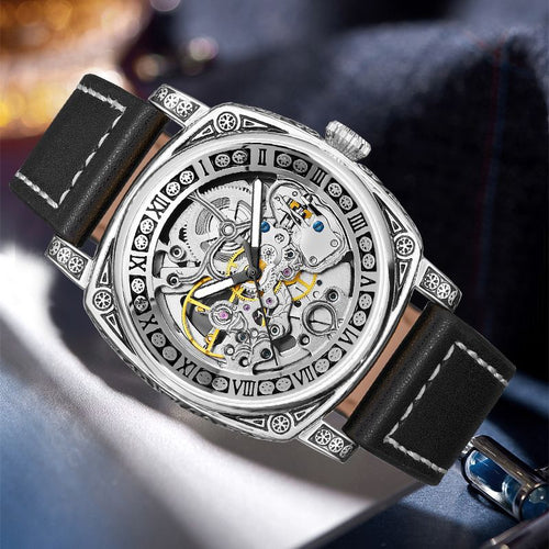 PINTIME Vintage Mechanical Watch Men Retro Openwork Mens Watch Niche Premium Formal Mens Watch